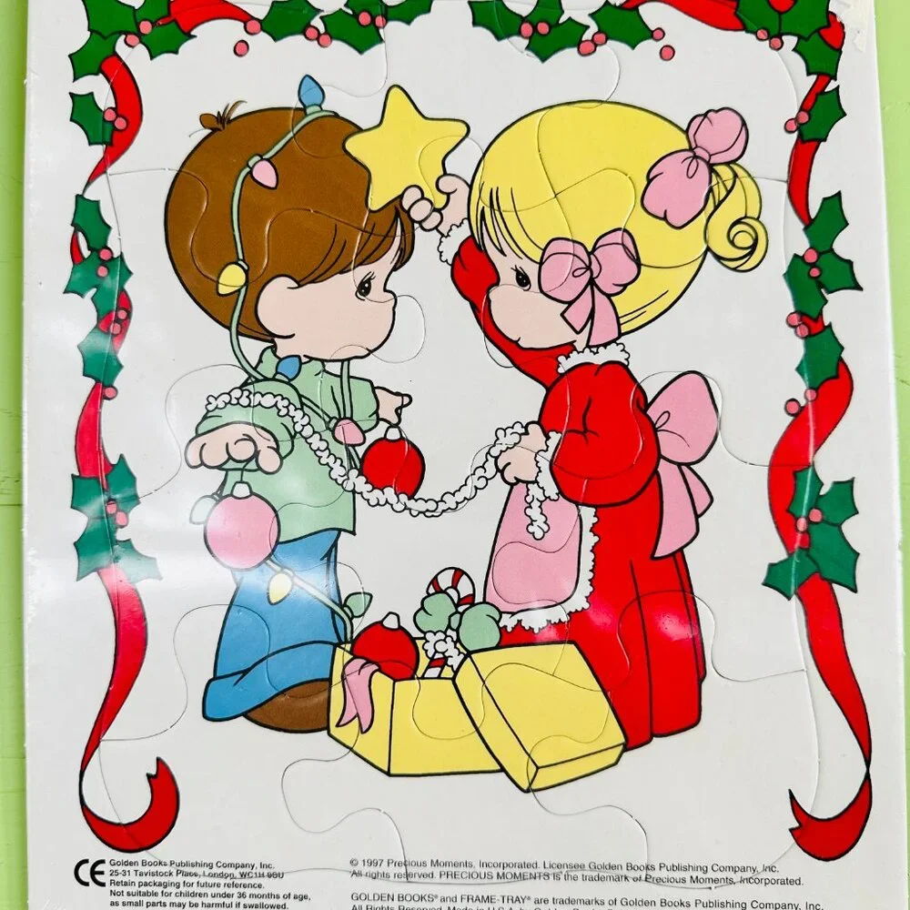 1997 Precious Moments Christmas Frame Tray Puzzle Sealed Golden Books